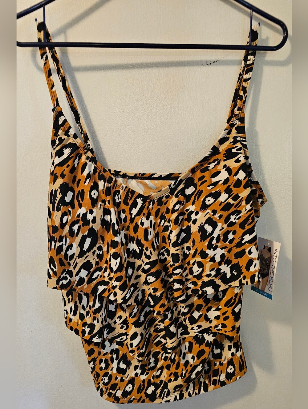 Into The Bleu Women's Leopard Print Tankini Padded Bra Swim Top Size XL NWT